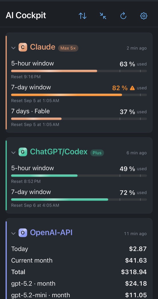 AI Cockpit Mobile — Kartenliste auf dem iPhone